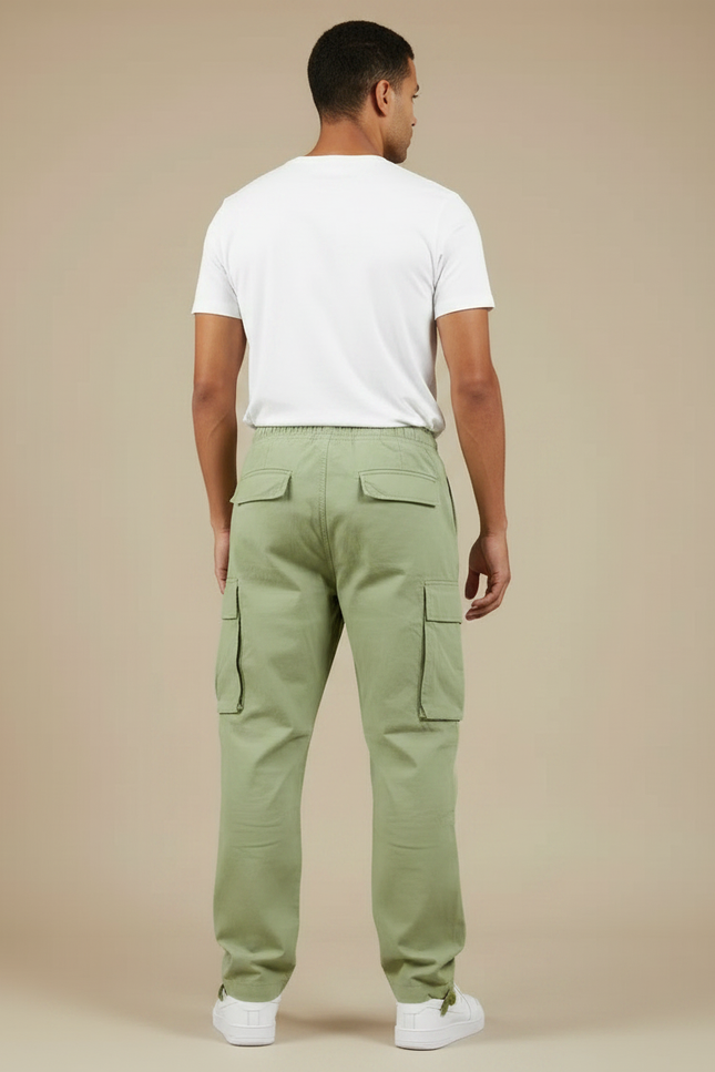 Pantalon Fluide Vert Kaki Cargo Ample Cordon Homme - Coton - vue 2