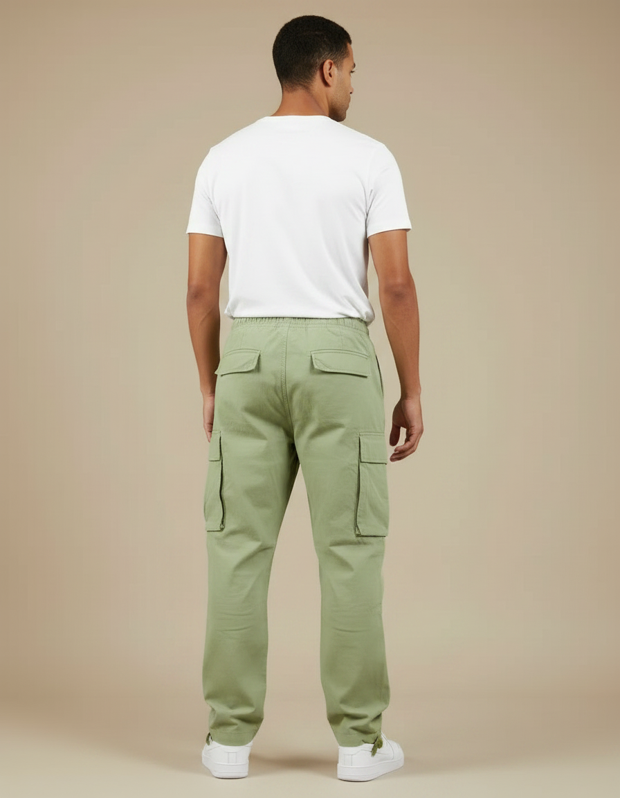 Pantalon Fluide Vert Kaki Cargo Ample Cordon Homme - Coton - vue 2
