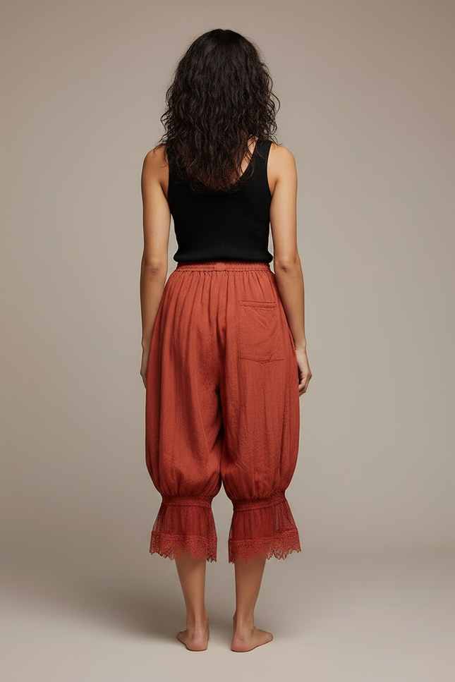 Pantalon Fluide Écru Ample Dentelle Bohème Femme - Orange Lin - vue 2