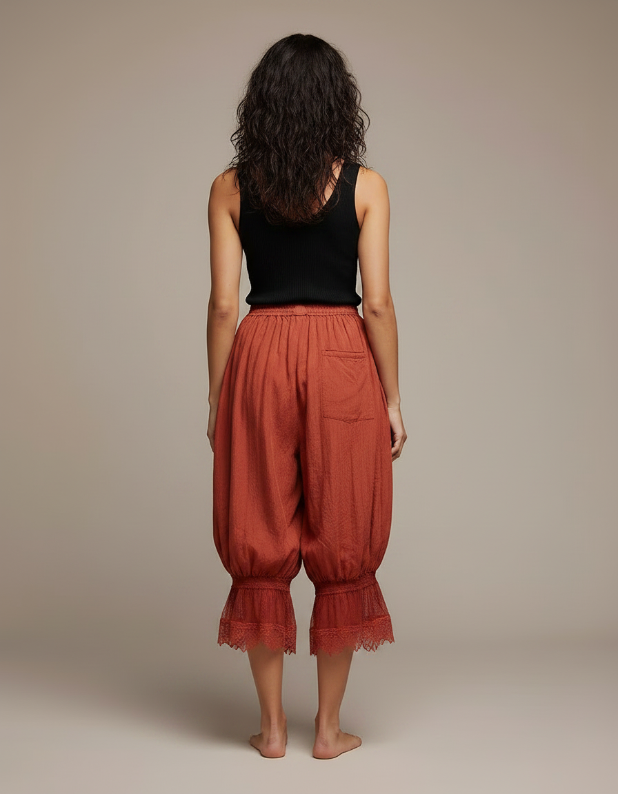 Pantalon Fluide Écru Ample Dentelle Bohème Femme - Orange Lin - vue 2