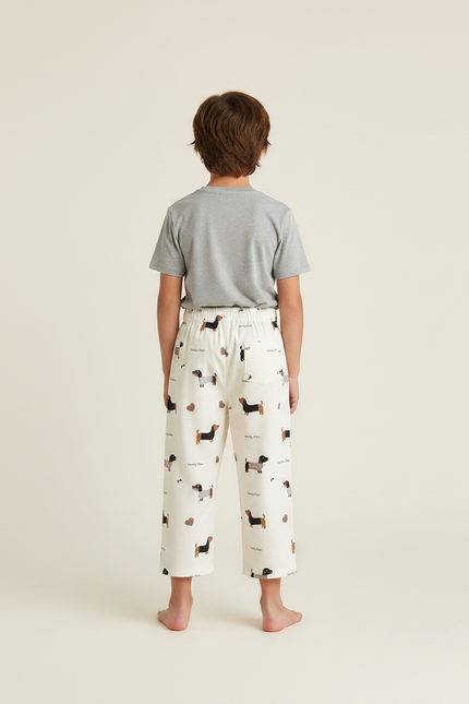 Pantalon Fluide Blanc Imprimé Chiens Coton Décontracté Enfant - vue 2