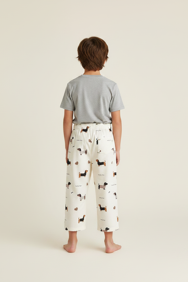 Pantalon Fluide Blanc Imprimé Chiens Coton Décontracté Enfant - vue 2