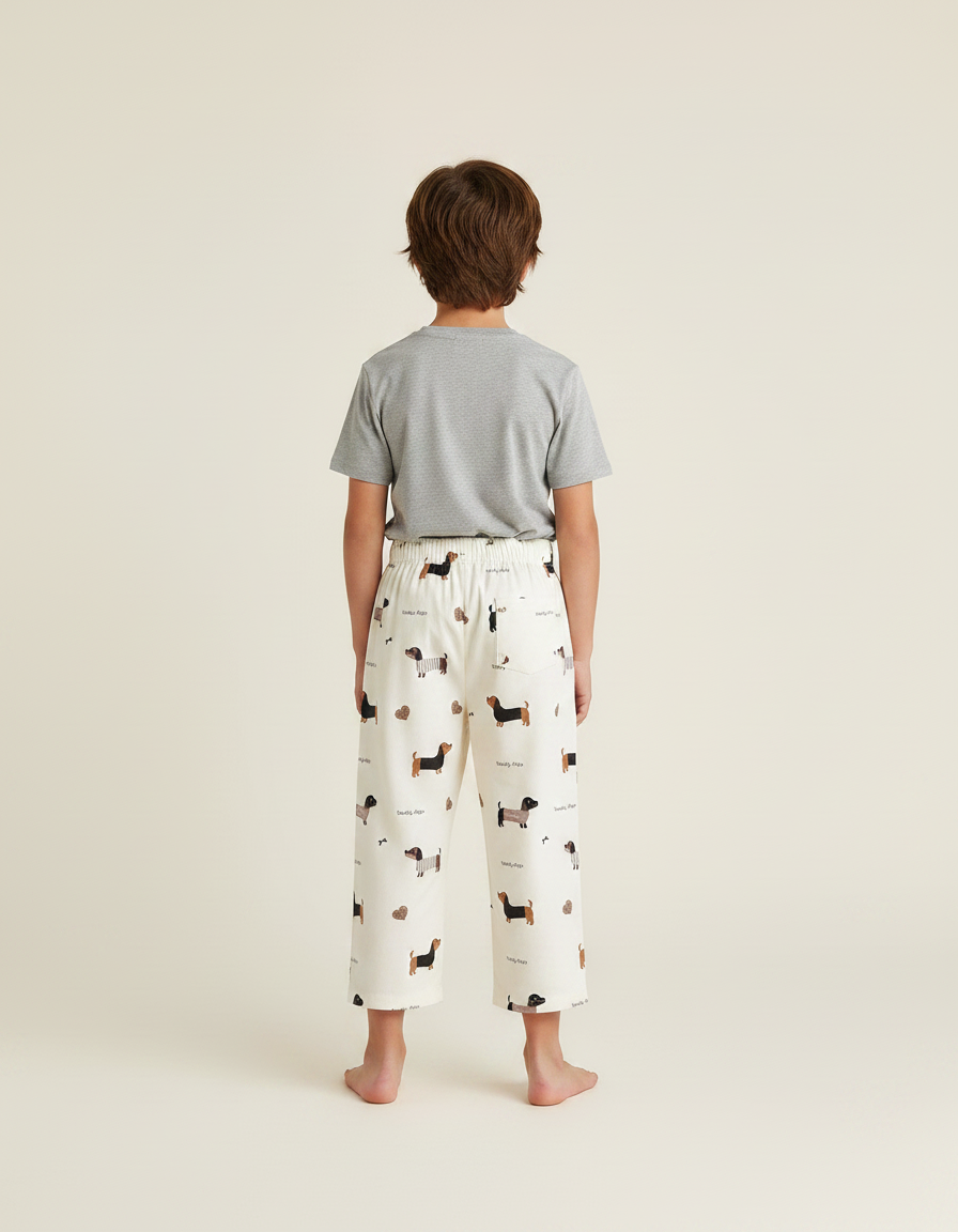 Pantalon Fluide Blanc Imprimé Chiens Coton Décontracté Enfant - vue 2