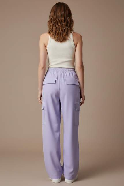 Pantalon Fluide Cargo Violet Ample Cordon Décontracté - Polyester - vue 2