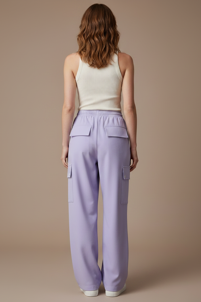 Pantalon Fluide Cargo Violet Ample Cordon Décontracté - Polyester - vue 2