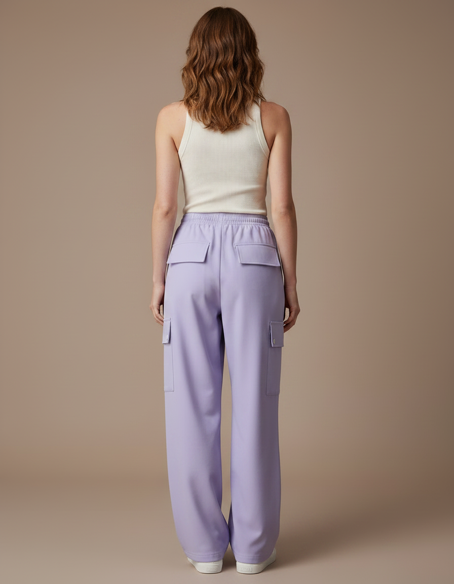 Pantalon Fluide Cargo Violet Ample Cordon Décontracté - Polyester - vue 2
