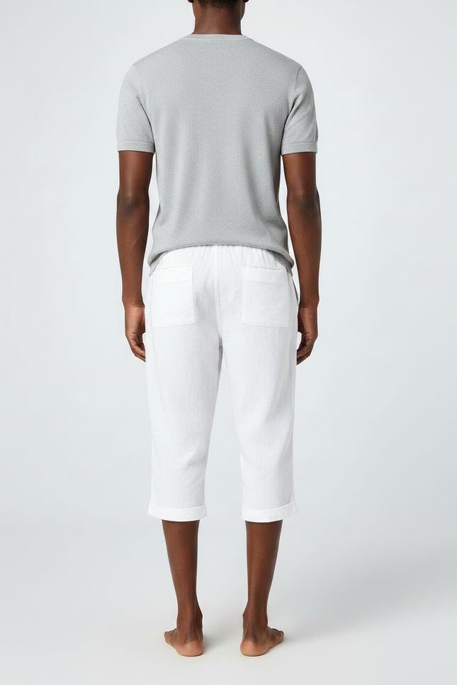 Pantalon Fluide Blanc Lin Cordon Ample Décontracté - vue 2