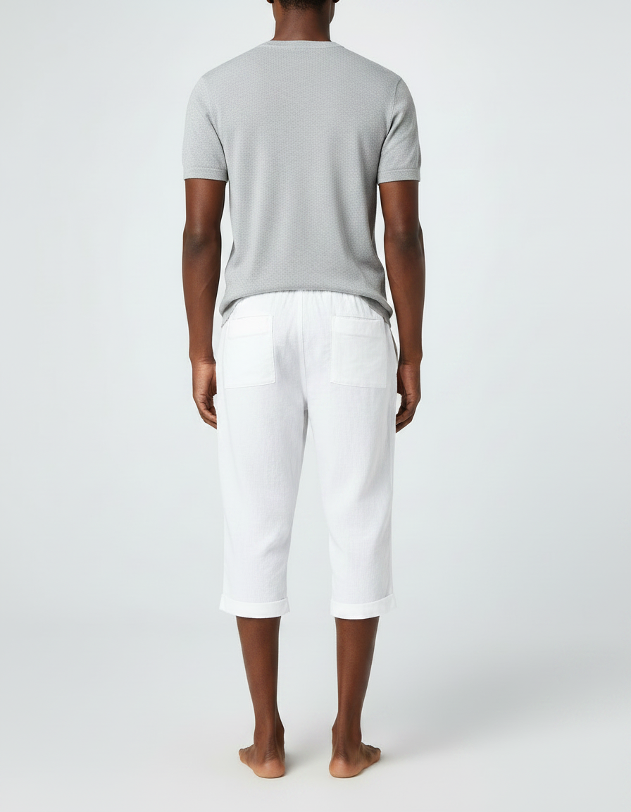 Pantalon Fluide Blanc Lin Cordon Ample Décontracté - vue 2