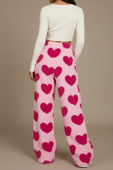 Pantalon Fluide Rose Cœurs Doux Confortable - Molleton - vue 2