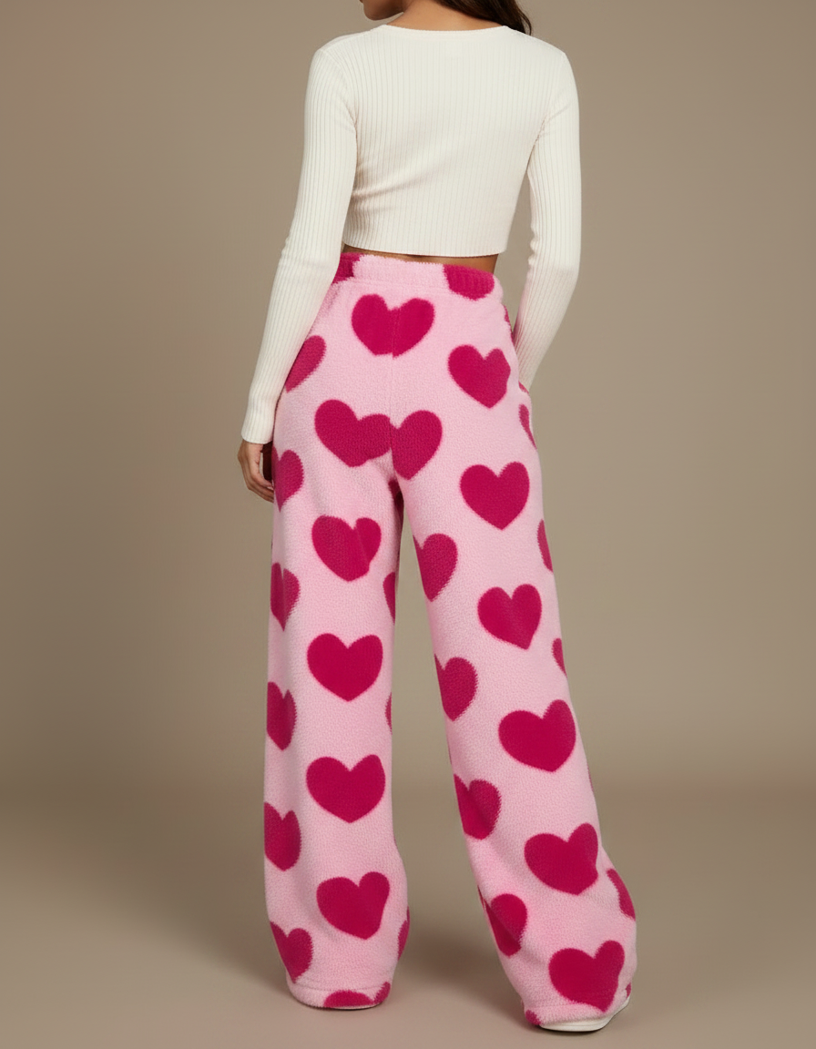 Pantalon Fluide Rose Cœurs Doux Confortable - Molleton - vue 2