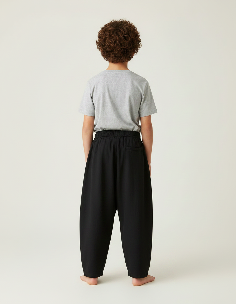 Pantalon Fluide Noir Ample Coton Enfants Unisexe - vue 2