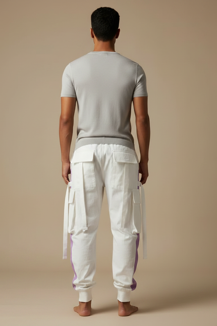 Pantalon Fluide Blanc Cargo Ample Décontracté Homme - Toile - vue 2