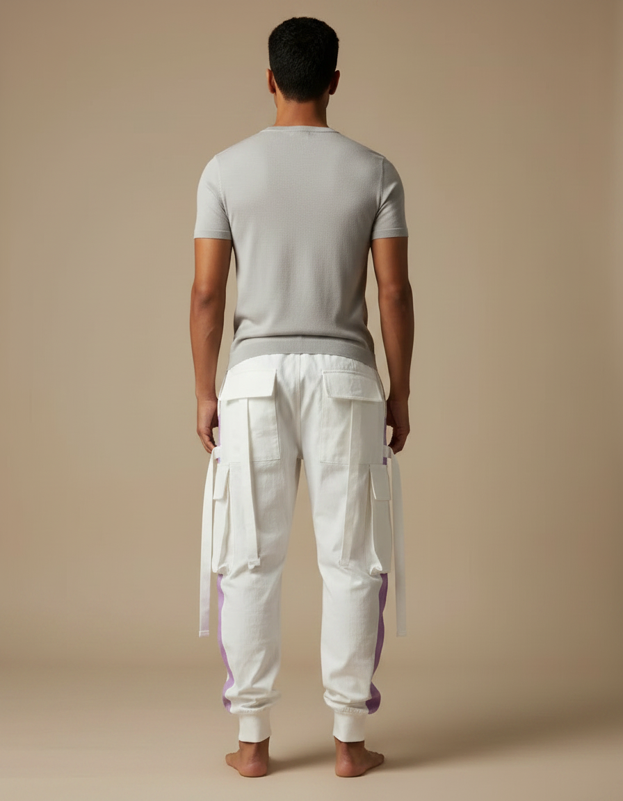Pantalon Fluide Blanc Cargo Ample Décontracté Homme - Toile - vue 2