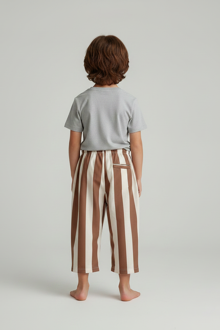 Pantalon Fluide Rayé Marron Ample Coton Enfant - vue 2