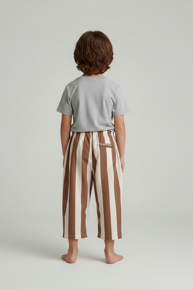 Pantalon Fluide Rayé Marron Ample Coton Enfant - vue 2
