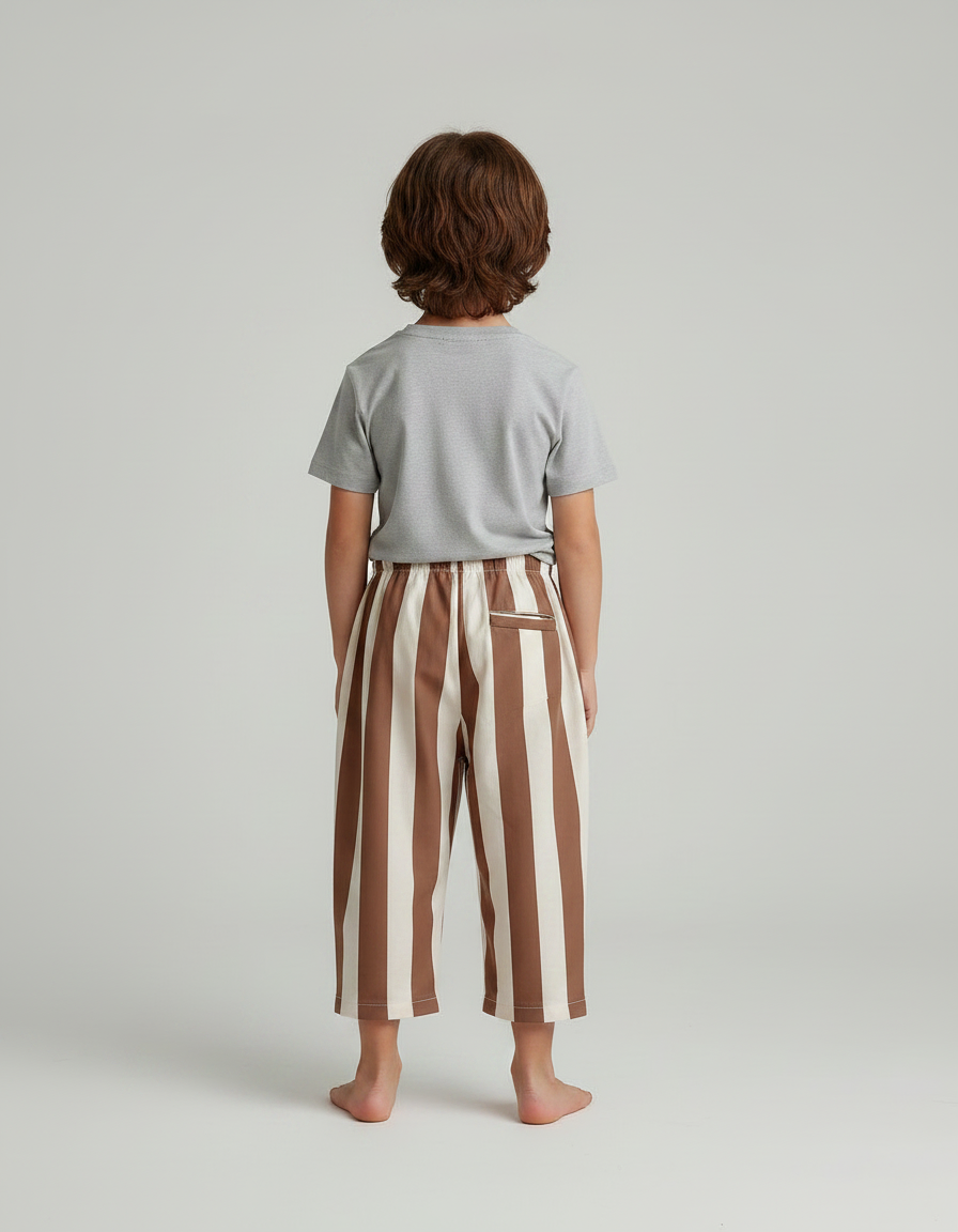Pantalon Fluide Rayé Marron Ample Coton Enfant - vue 2