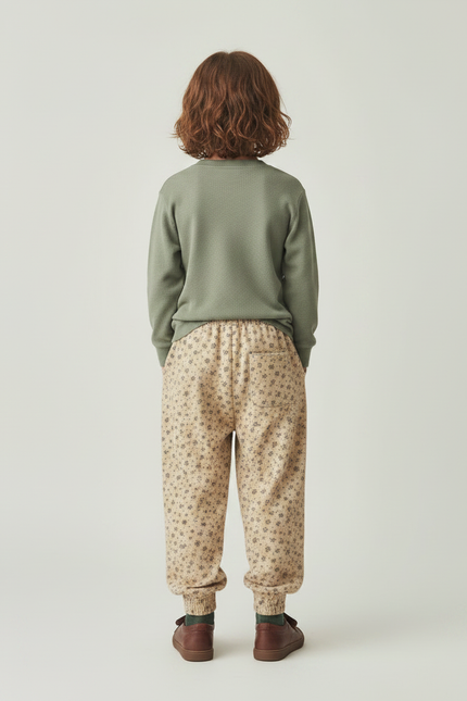Pantalon Fluide Beige Floral Ample Coton Enfant - Molleton - vue 2
