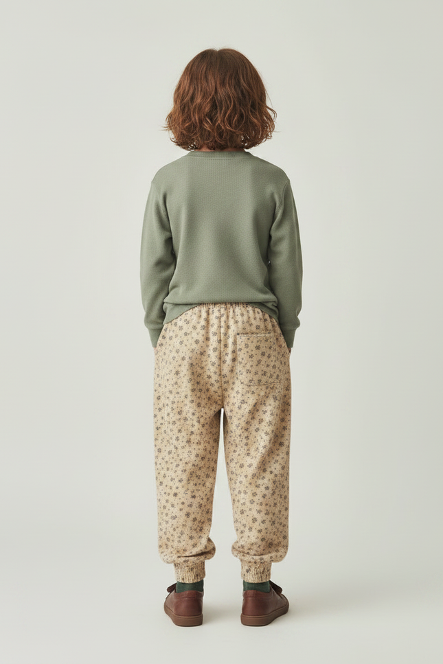 Pantalon Fluide Beige Floral Ample Coton Enfant - Molleton - vue 2