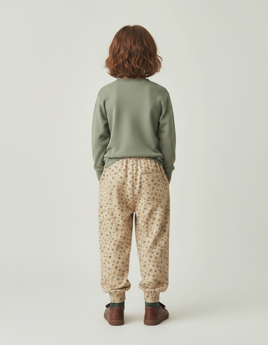 Pantalon Fluide Beige Floral Ample Coton Enfant - Molleton - vue 2