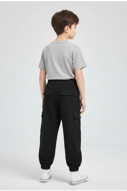 Pantalon Fluide Noir Cargo Côtelé Ample Enfant - Cordé - vue 2