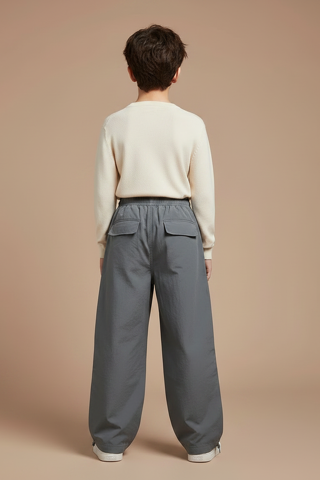 Pantalon Fluide Cargo Gris Ample Enfant Streetwear - Polyester - vue 2