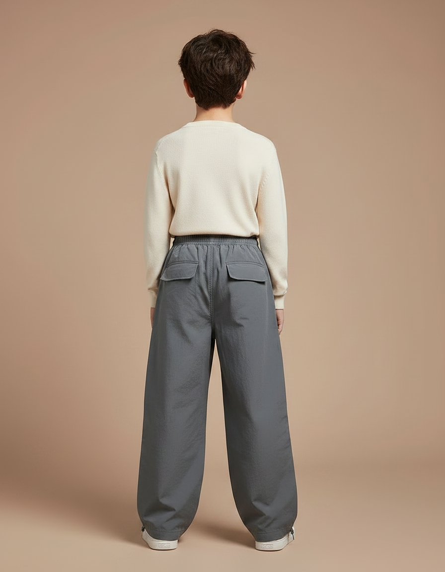 Pantalon Fluide Cargo Gris Ample Enfant Streetwear - Polyester - vue 2