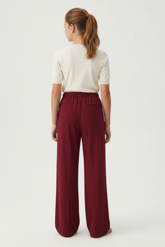Pantalon Fluide Bordeaux Ample Taille Élastique Fille - Viscose - vue 2