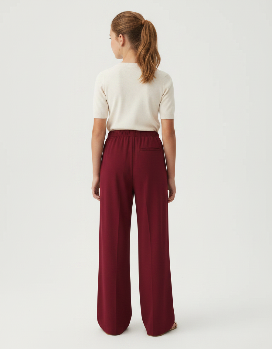 Pantalon Fluide Bordeaux Ample Taille Élastique Fille - Viscose - vue 2