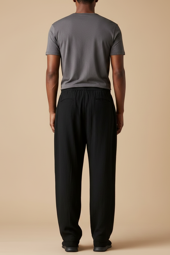 Pantalon Fluide Noir Ample Cordon Décontracté - Lin - vue 2
