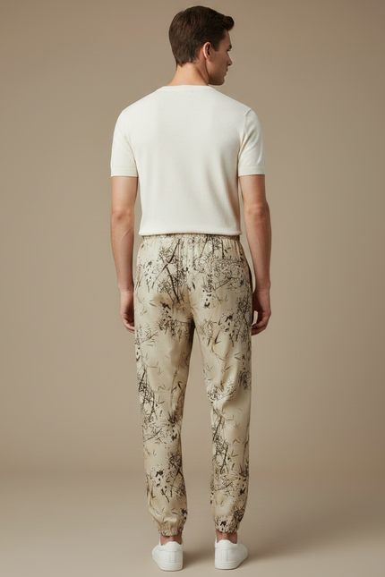Pantalon Fluide Beige Imprimé Floral Décontracté Homme - Viscose - vue 2