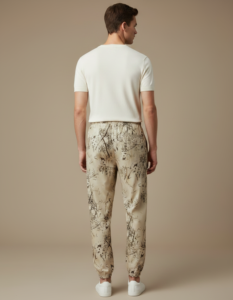 Pantalon Fluide Beige Imprimé Floral Décontracté Homme - Viscose - vue 2