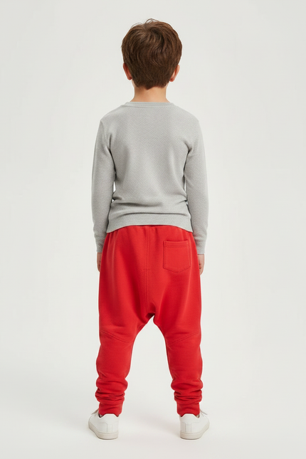 Pantalon Fluide Rouge Ample Coton Enfant Décontracté Sportif - Molleton - vue 2