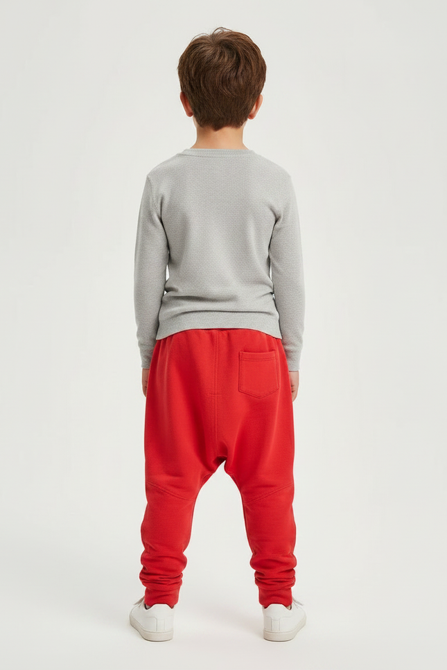 Pantalon Fluide Rouge Ample Coton Enfant Décontracté Sportif - Molleton - vue 2