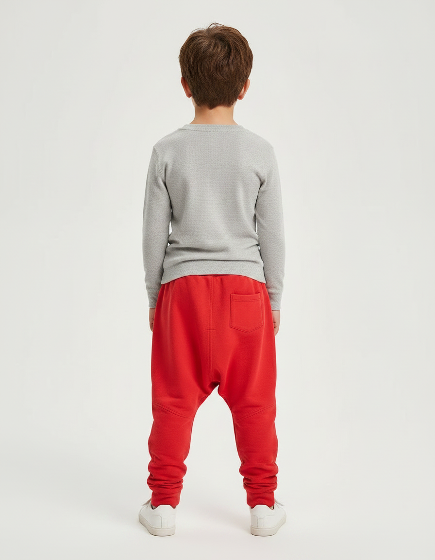 Pantalon Fluide Rouge Ample Coton Enfant Décontracté Sportif - Molleton - vue 2