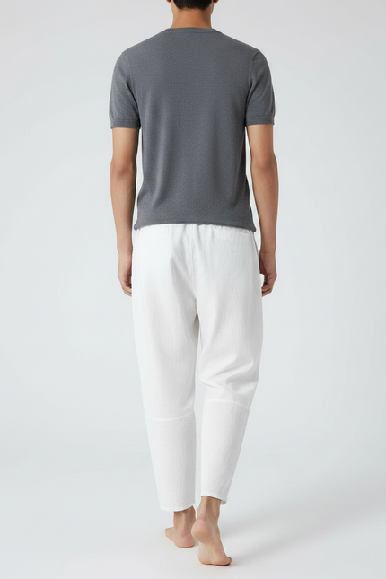 Pantalon Fluide Blanc Ample Coton Décontracté Homme - Lin - vue 2