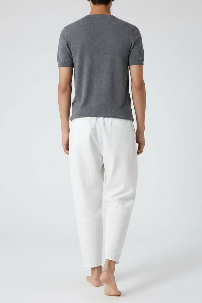 Pantalon Fluide Blanc Ample Coton Décontracté Homme - Lin - vue 2