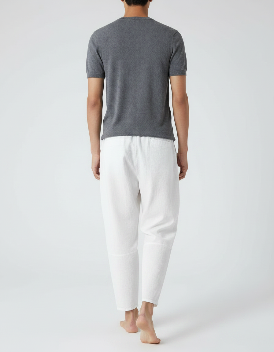 Pantalon Fluide Blanc Ample Coton Décontracté Homme - Lin - vue 2