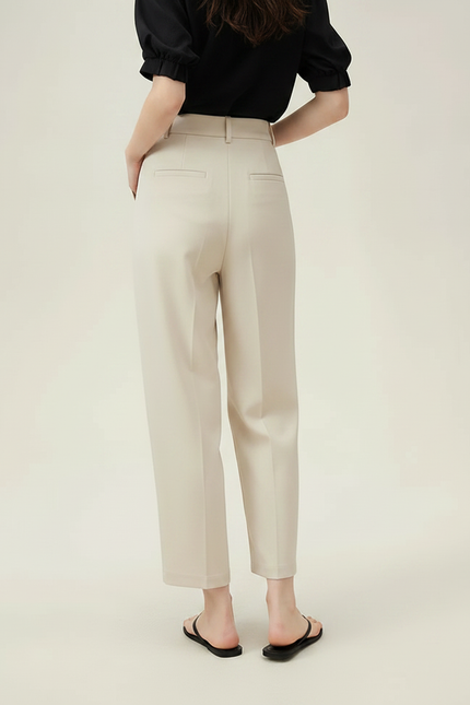 Pantalon Fluide Beige Plissé Ample Tapered Femme - Viscose - vue 2