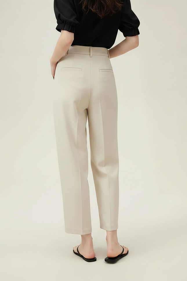 Pantalon Fluide Beige Plissé Ample Tapered Femme - Viscose - vue 2