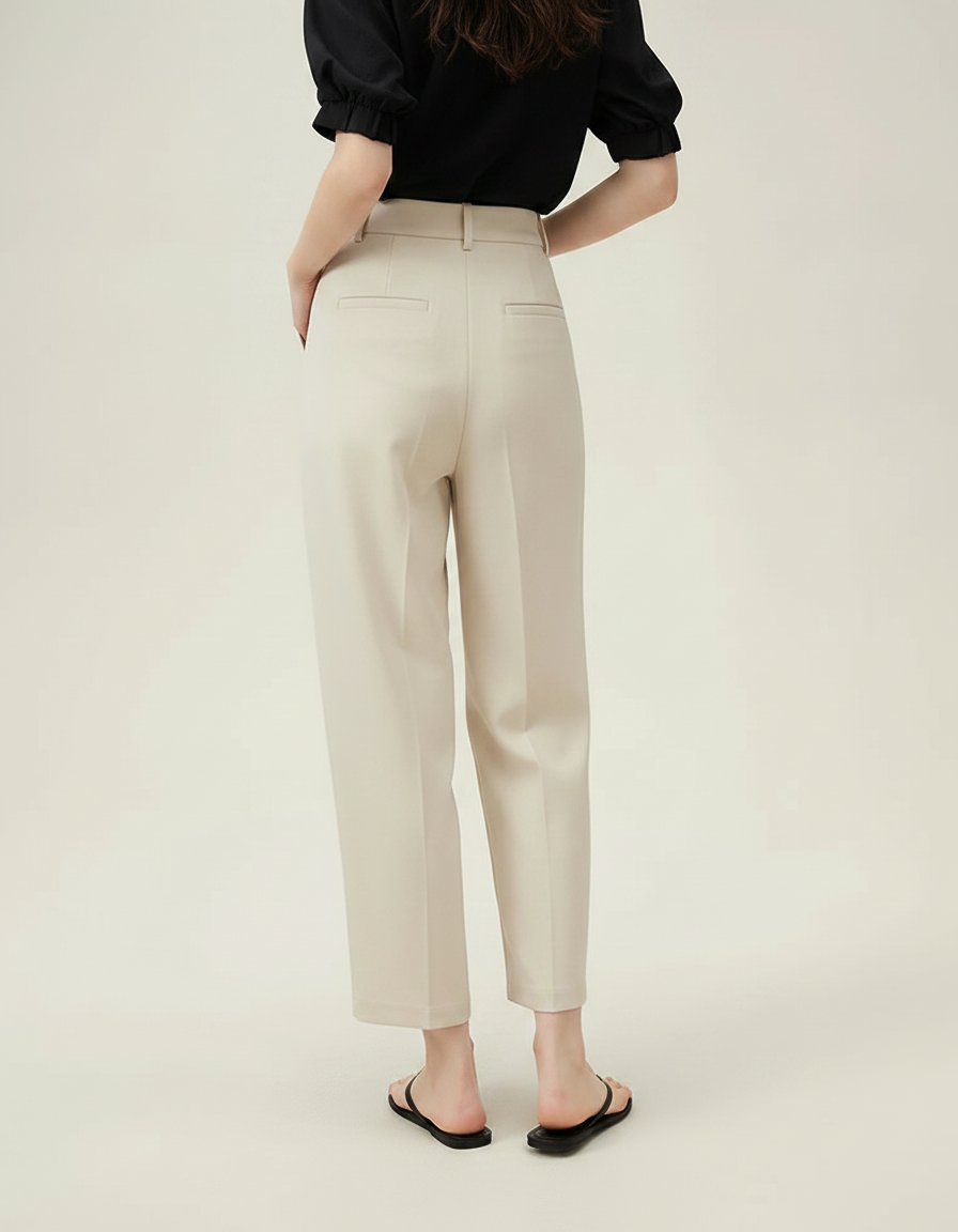 Pantalon Fluide Beige Plissé Ample Tapered Femme - Viscose - vue 2