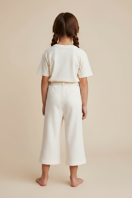 Pantalon Fluide Côtelé Crème Ample Confortable Enfant - Beige Maille - vue 2