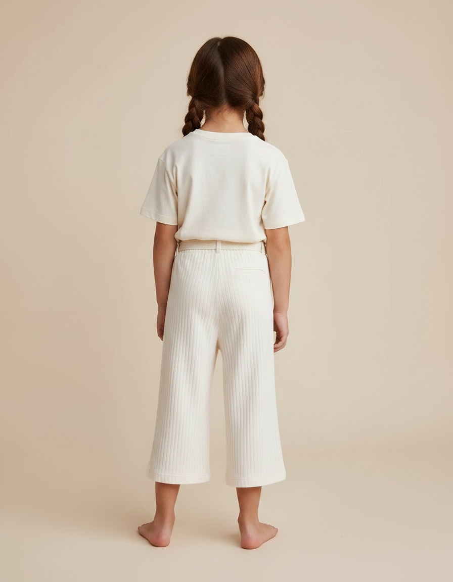 Pantalon Fluide Côtelé Crème Ample Confortable Enfant - Beige Maille - vue 2