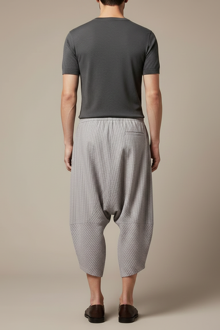 Pantalon Fluide Gris Rayé Ample Coton Harem - vue 2