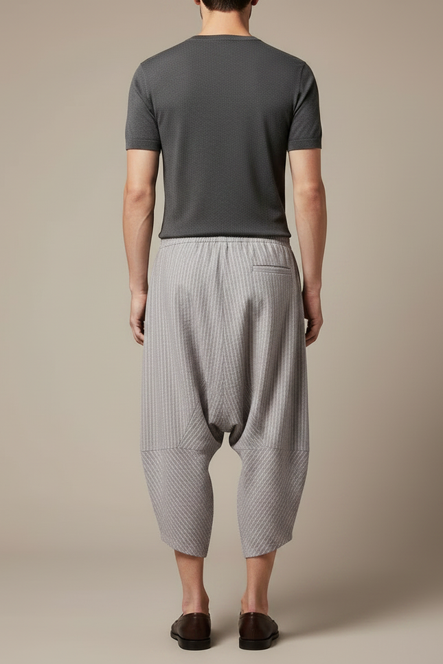 Pantalon Fluide Gris Rayé Ample Coton Harem - vue 2