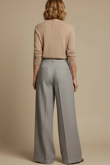 Pantalon Fluide Gris Ample Chic Élégant Lin Femme - vue 2