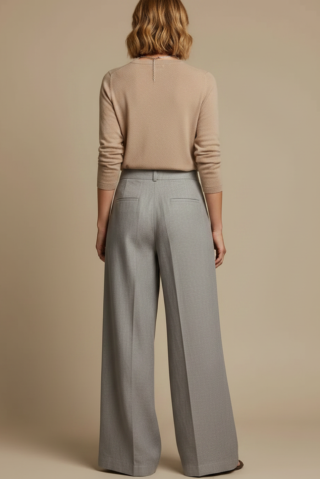 Pantalon Fluide Gris Ample Chic Élégant Lin Femme - vue 2