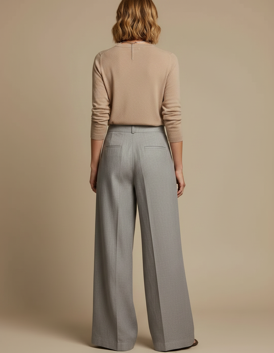 Pantalon Fluide Gris Ample Chic Élégant Lin Femme - vue 2