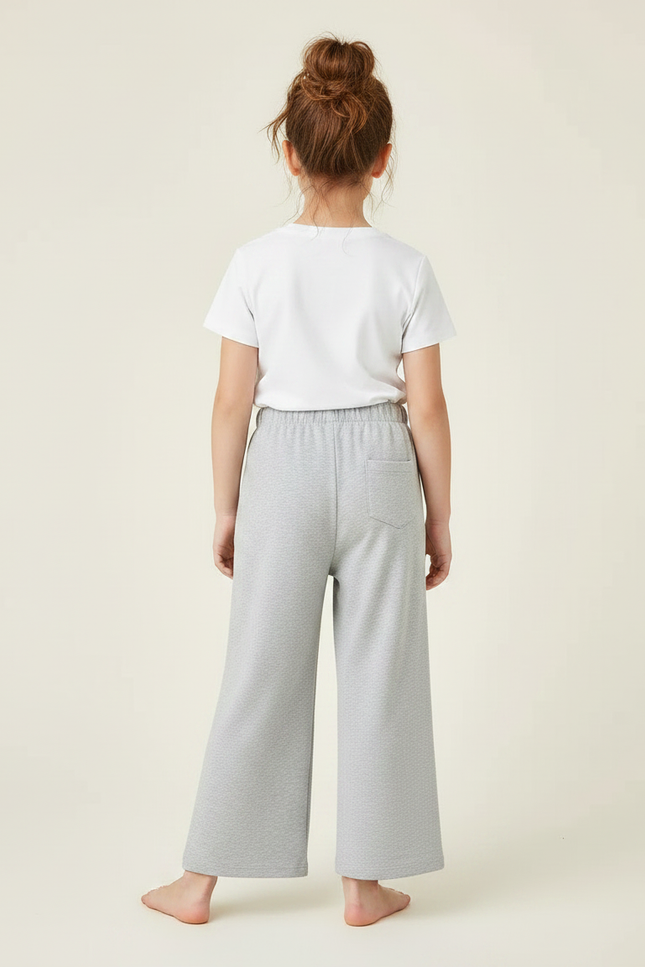 Pantalon Fluide Gris Ample Brodé Fille Doux - Molleton - vue 2