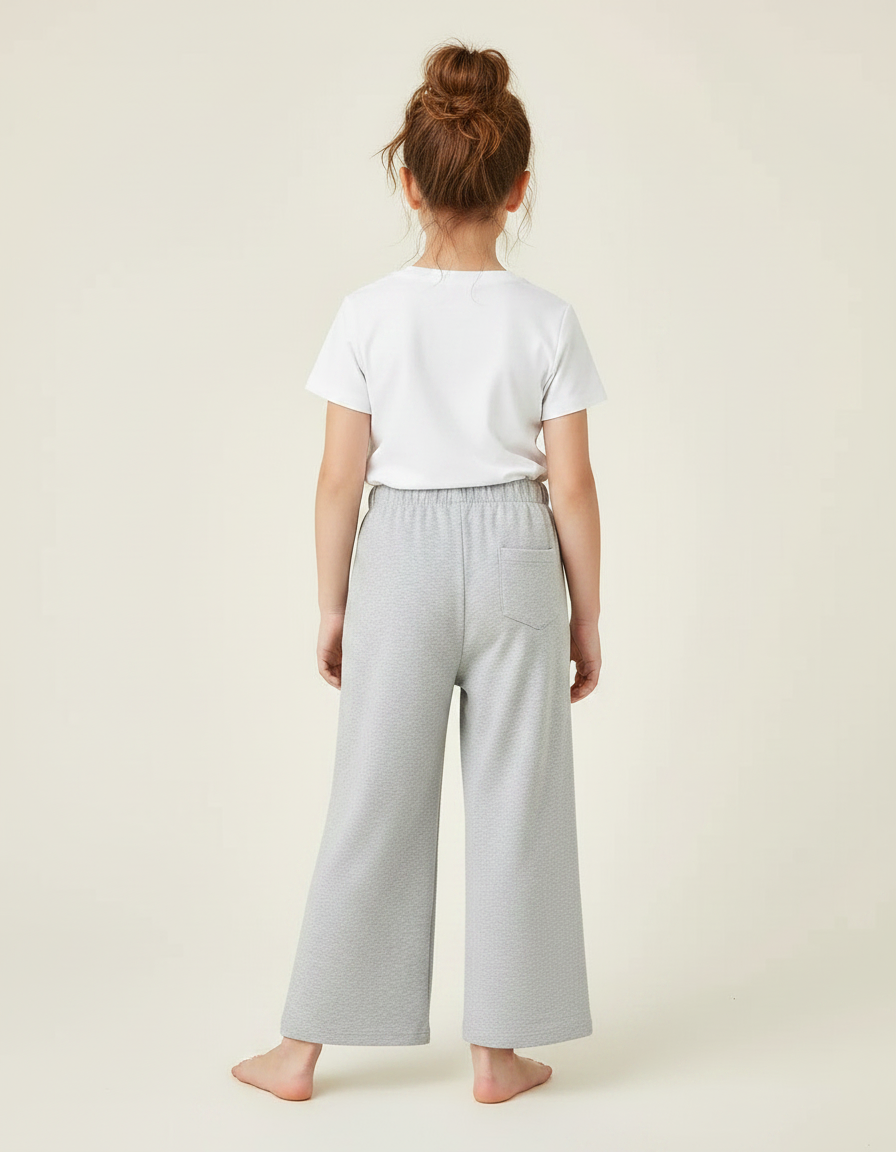 Pantalon Fluide Gris Ample Brodé Fille Doux - Molleton - vue 2