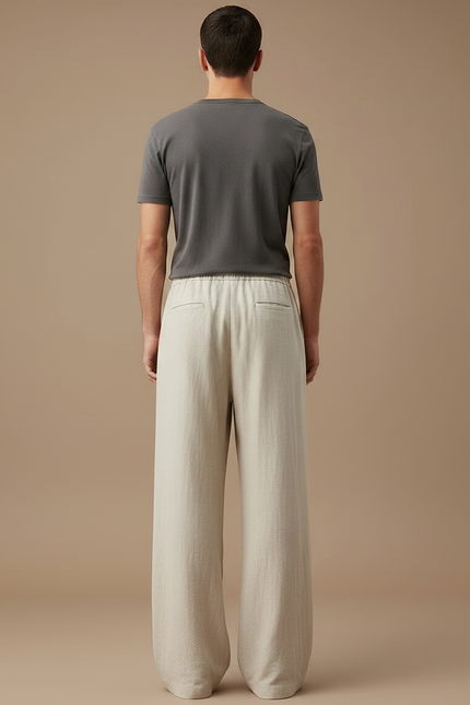 Pantalon Fluide Écru Lin Ample Confortable Homme - Beige - vue 2